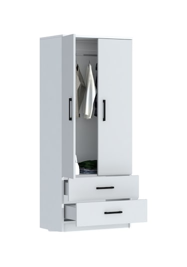 Point 2 Kapaklı 2 Çekmeceli Gardrop Beyaz