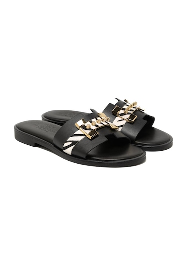 19 Black Terlik Kadın 21032 Myconian 2025 Greek Sandal Siyah