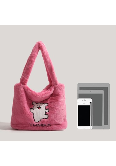 Charhp&kejnt Kürklü Çizgi Köpek El Çantası Çok Yönlü Omuz Çantası Pembe