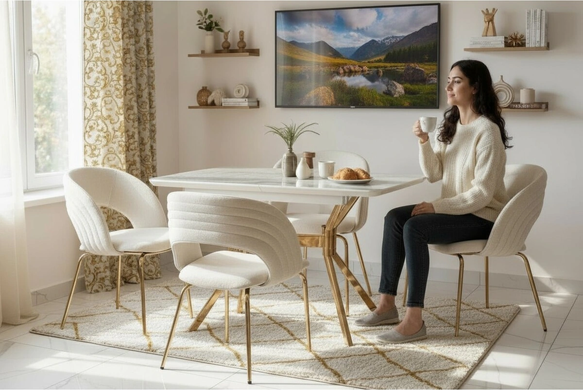 Dengema Duman Açılır Masa Takımı Gri Mermer - Gold Metal Ayak 80 130 160 Cm, 4 Sandalyeli Gri Mermer - Gold Ayak Dengema Duman Açılır Masa Takımı Gri Mermer - Gold Metal Ayak 80 130 160 Cm, 4 Sandalyeli Gri Mermer - Gold Ayak