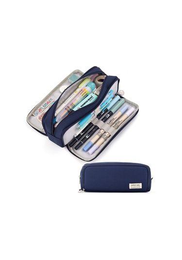 Aubyhe Renkli Makaron Desenli Çift Pencere Kalem Kutusu, 3 Bölmeli Büyük Kapasite, Üniversite Öğrencileri İçin Çok Amaçlı, 50 Kalem Saklayabilir, Pembe 797 Pembe