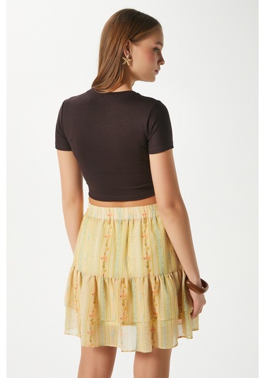 Kadın Deal Lux Touch Yumuşak Doku Crop Kahve Bluz