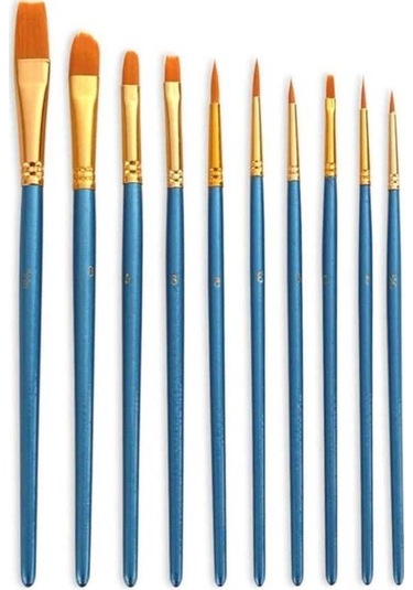 Willowhaven Zhu Tıng 20 Adet İnci Çubuk Naylon Saç Kombinasyonu Fırçası, Mavi 27.5x7.5 Cm, 85 Gr/takım , Ahşap+alüminyum, Sulu/akrilik Boya İçin