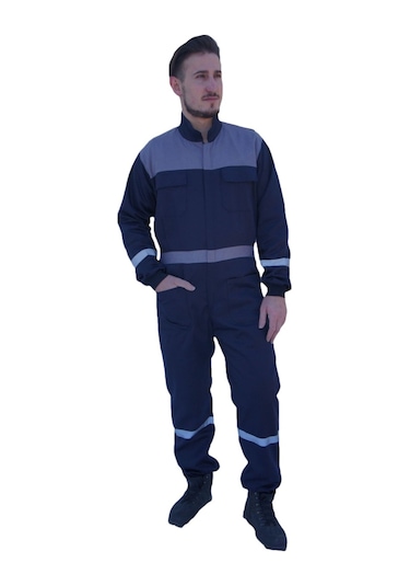 Uniprom Erkek İş Tulumu Boy Tulum Mevsimlik Lacivert-gri