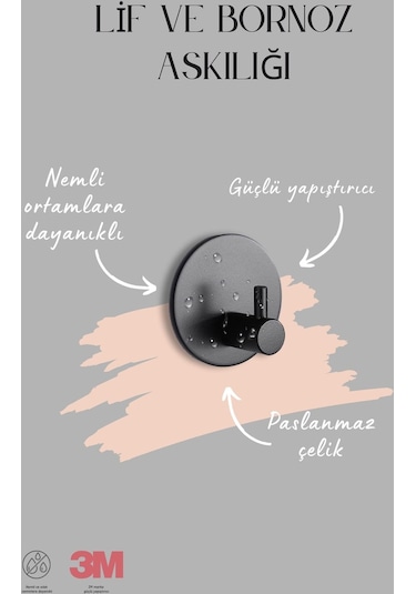 Zift Unique 4 Adet Paslanmaz Çelik Siyah Banyo/Bornoz/Havlu Askısı Siyah