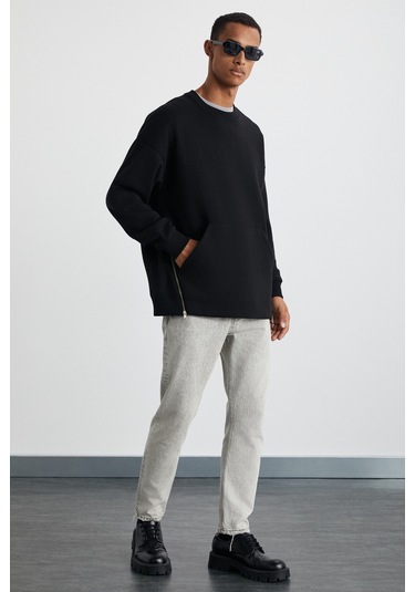 SANTIAGOS Erkek Pamuk-Polyester Siyah Sweatshirt