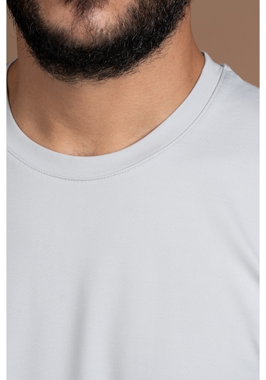 Regular Fit Bisiklet Yaka Rayon Kumaş Full Likralı Uzun Kol Sweatshirt Gri