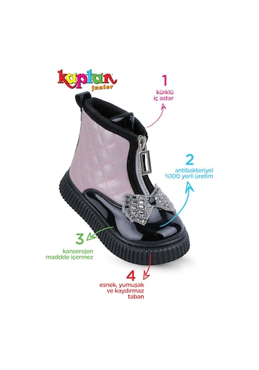 Kaptan Junior Kız Bebek Çocuk Botu Ortopedik Kaymaz Taban Barznk 560 Siyah