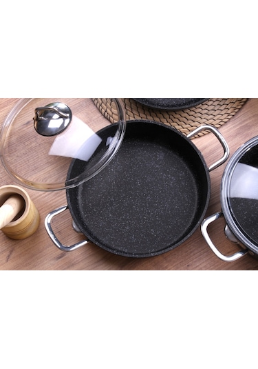 Falez Black Line Döküm Granit Tencere Basık Pilav Tenceresi 28 CM