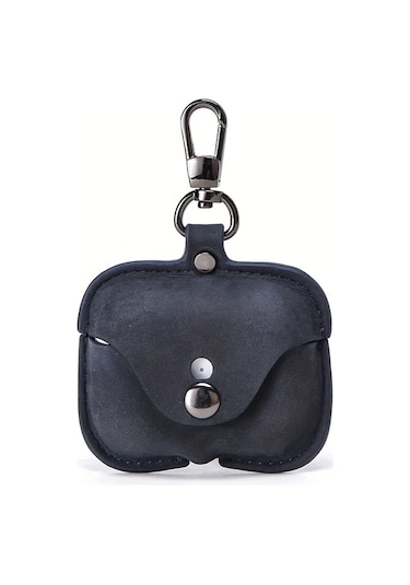 Techbloom Luxury Italian Crazy Horse Deri Kılıf Airpods Uyumlu Pro Ve 3 İçin Premium Sığır Derisi Koruyucu Kılıf Deep Blue 01