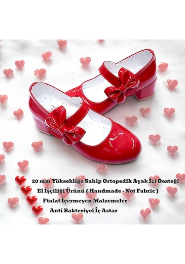 Beebron Ortopedik Topuklu Abiye Kız Çocuk Ayakkabı Glossy Series Abiayk2401 Rugan Kırmızı Rugan Kırmızı