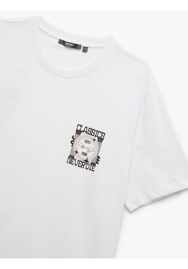 Koton Kısa Kollu Bisiklet Yaka Regular Fit Pamuklu Baskılı Tişört Beyaz 6wam10010hk Beyaz