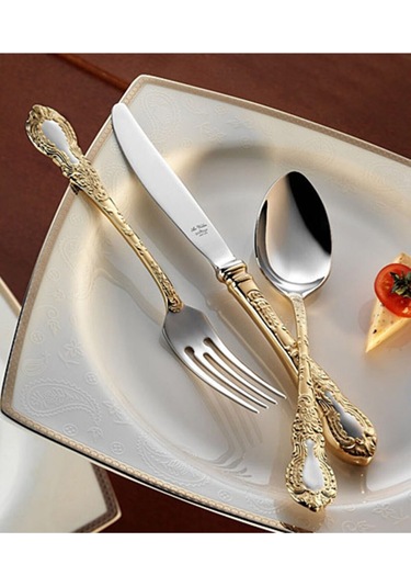 Aryıldız Çırağan Prestige Plus 89 Parça Kutulu Çatal Kaşık Bıçak Takımı Altın - Gümüş