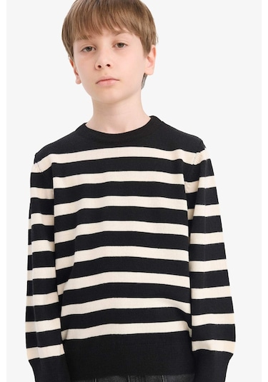 Defacto Erkek Çocuk Bisiklet Yaka Çizgili Kazak F0960a825wnbk81 Siyah