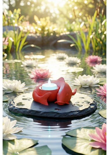 Oxyteez Balık Figürlü Led Mumluk Kırmızı Renk Reçine Tasarım Ev Ve Ofis Dekorasyonu