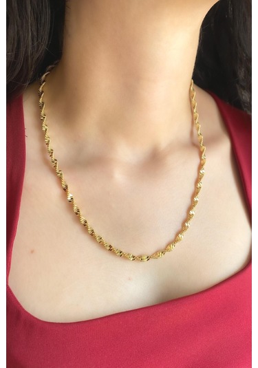 Kadın Kolye Kararmaz 14k Altın Renk Vip Seri İthal Burgu-italyan Zincir Kolye Altın