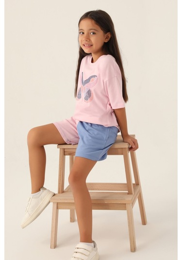 Rolypoly Colour Butterfly Toz Pembe Kız Çocuk Şort Takım 5274-43137 Pembe