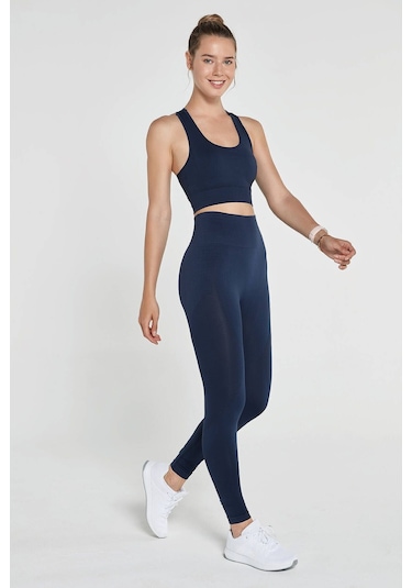 Jerf Gela Yüksek Bel Esnek ve Toparlayıcı Spor Tayt Lacivert