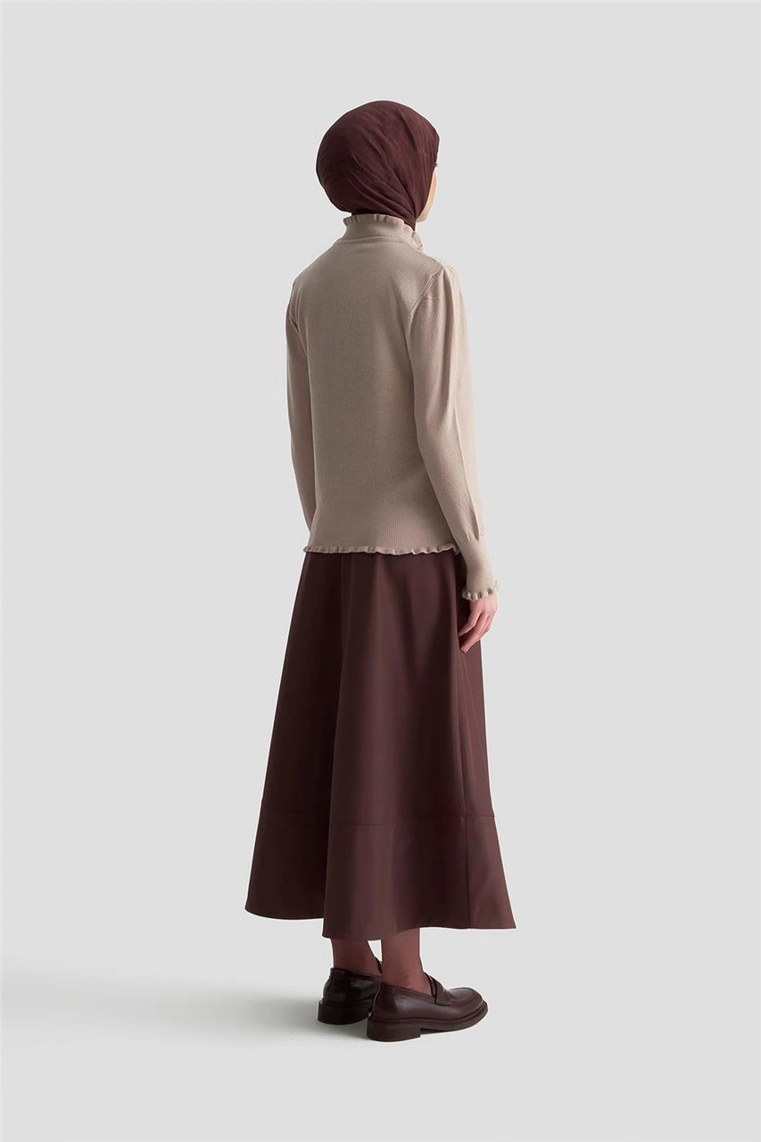 Armine Fırfır Detaylı Kazak 25kd7007 Taş Ekru