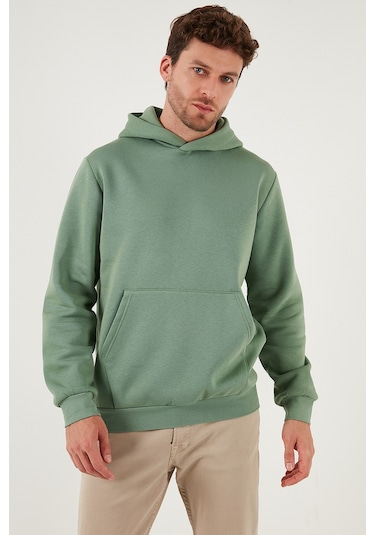 Buratti Regular Fit Kapüşonlu Kanguru Cepli Içi Tüylü Yumuşak Şardonlu Erkek Sweat 5905281 Elma Yeşili