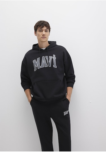 Mavi 067149-902 Mavi Logo Baskılı Kapüşonlu Sweatshirt - Siyah