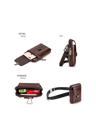 Bull Captaın Çok Fonksiyonlu Deri Cep Telefonu Erkekler İçin Küçük Bel Çantası Siyah