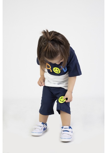 Erkek Bebek Şortlu Kısa Kollu Boys Desen Baskılı Yazlık Basic Alt-üst Takım 6-24 Ay Lacivert