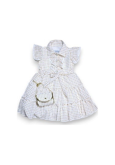 Çantalı Puantiyeli Kız Çocuk Elbise Somon