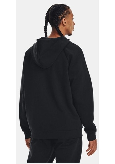Erkek UA Rival Fleece Tam Boy Fermuarlı Kapüşonlu Üst 1379767-001 Siyah - Beyaz