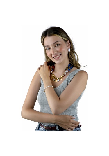 Altın Renkli Beyaz Mineli Bambu Desenli Kelepçe Bilezik Altın