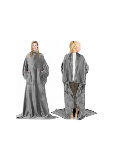 Novahub Koyu Gri Kollu Giyilebilir Battaniye, Yumuşak Polar Snuggy Battaniye Atma Şal, Ön Cepli Rahat Vücut Battaniyesi Koyu Gri Koyu Gri