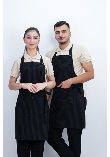 Çizgili Düğmeli Arkadan Ayarlanabilir Cepli Önlük Çok Renkli