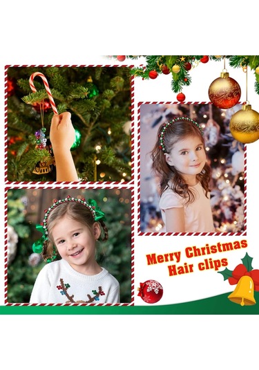 2'li Paket Noel Kafa Bandı Ve Noel Çanı Saç Bandı Kız Çocuk Saç Bandı Kırmızı Yeşil Gümüş Saç Aksesuarları Çok  Renkli