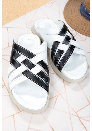 Croes Hakiki Deri Erkek Terliği, Hakiki Deri Terlik, Ortopedik Taban Terlik, Hafif Deri Terlik Beyaz