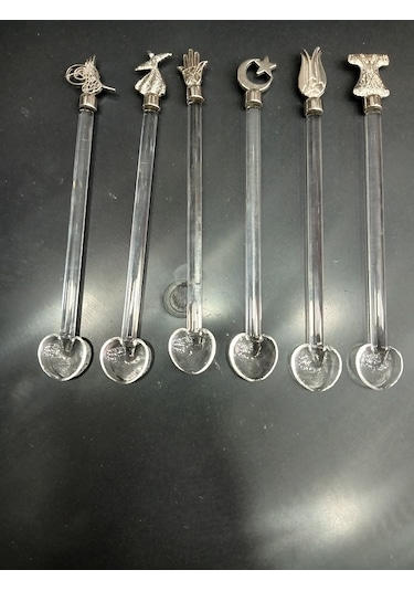 El Yapımı Cam Çay Kaşığı Gümüş Karışık 12 Adet