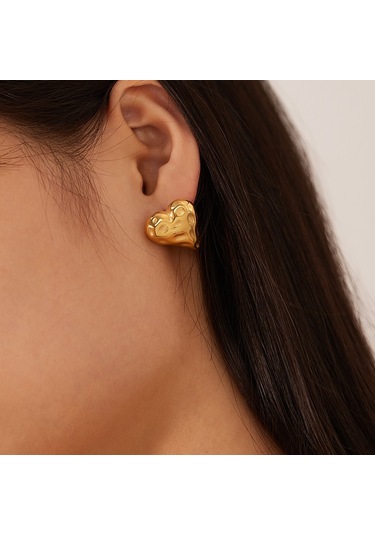 Sones Opk Ge937 1 Çift Paslanmaz Çelik Kalp Düzensiz Küpe Altın