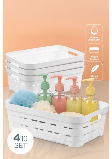 Vienev 4'lü 8,2 Litre Delikli Saklama Kutusu Beyaz Beyaz