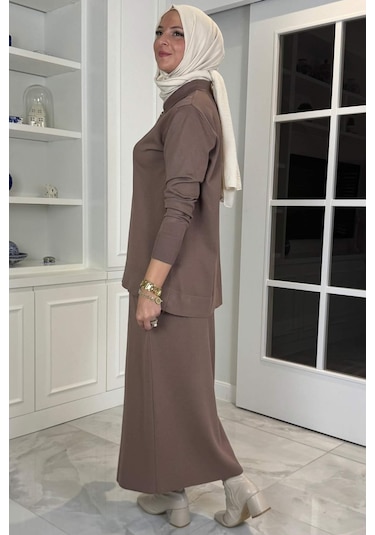 Sare Triko Takım Sütlü Kahve Çok Renkli