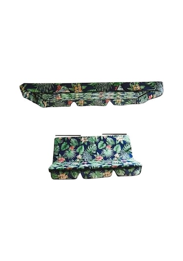 Bahçe Salıncağı Minderli Lüks Kılıf Seti Gölgelikli Yaprak Desen Desenli