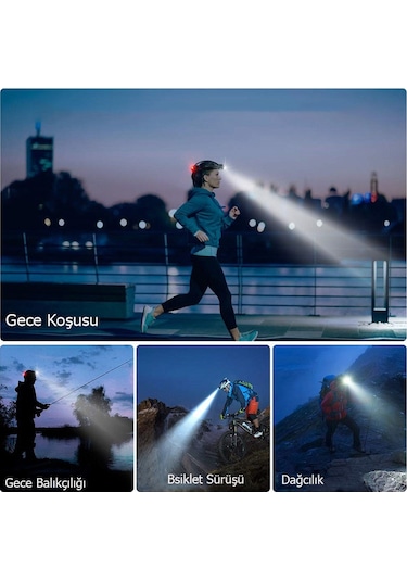 Techtic 6000 Lümen Şarjlı Kamp Balıkçı Feneri Kafa Lambası Beyaz