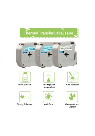 Yuntech01 Brother Pt-65 Etiket Makinesi İçin 12mm 8m Pet Etiket Bandı, Isı Transfer Teknolojisiyle, Suya Dayanıklı, 2 Adet Paket