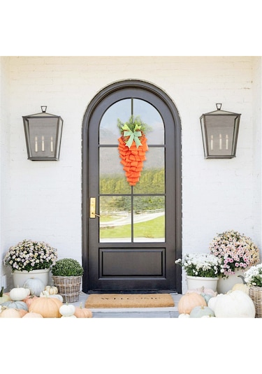 Yunboo Paskalya Polyester Havuç Çileği, Tavşan Desenli Ön Kapı Dekorasyonu, 55x30cm, Yıllık Kullanıma Dayanıklı Tatil Süsleme