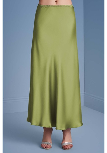 Evaze Yeşil Saten Etek Yeşil