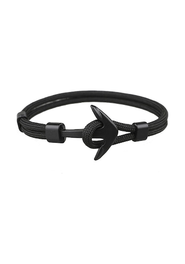 Ehediye Chavin Siyah Paracord Ip Çapa Erkek Çelik Bileklik Dt36Sy Siyah