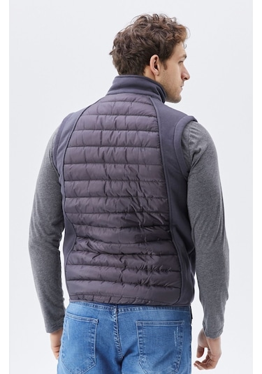 Uniprom Erkek Şişme Yelek Su Ve Rüzgar Geçirmez Ray Desen Füme