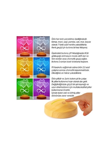 Sevgililer Günü Hediyesi Kişiye Özel Sonsuz Aşk 3 Led Lamba