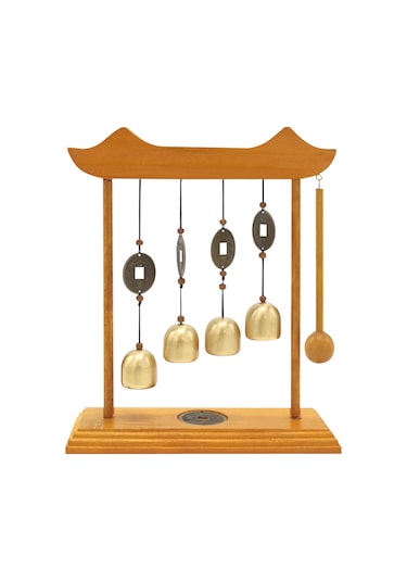 Ranyeek Ev Dekorasyonu Mutfak Züccaciye: Bakır Ve Ahşap Dört Zilli Zil, 220x200x50mm, 100g