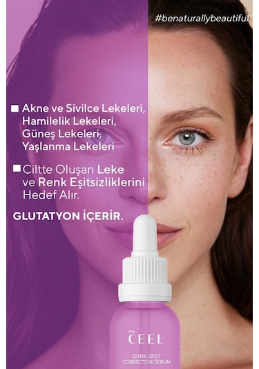 The Ceel Leke Karşıtı ve Cilt Tonu Eşitleyen Cilt Serumu, Glutatyon & Niacinamide Etkili 30 Ml