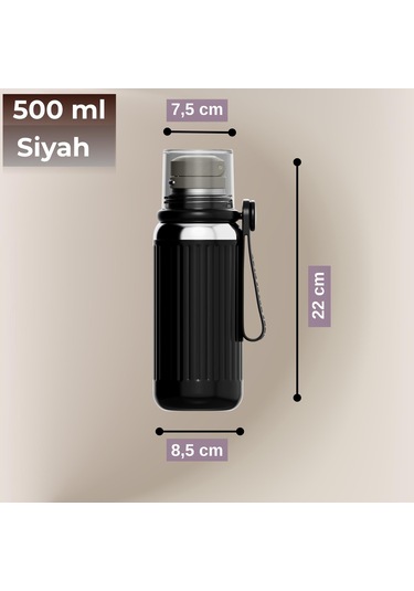 Çift Katmanlı Paslanmaz Çelik Termos 500 Ml Siyah