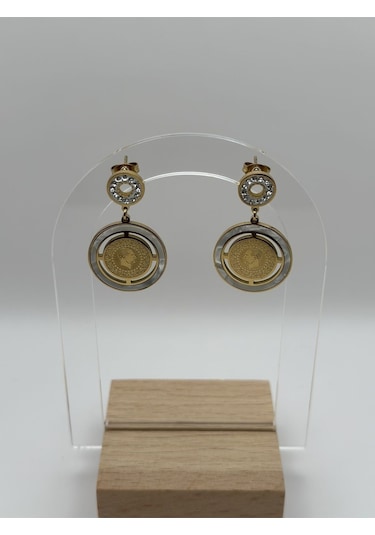 Arnes Jewelry Çelik Çeyrekli Zirkon Taşlı Küpe Ar181nes Gold